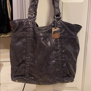 Furla navy blue snake skin print tote